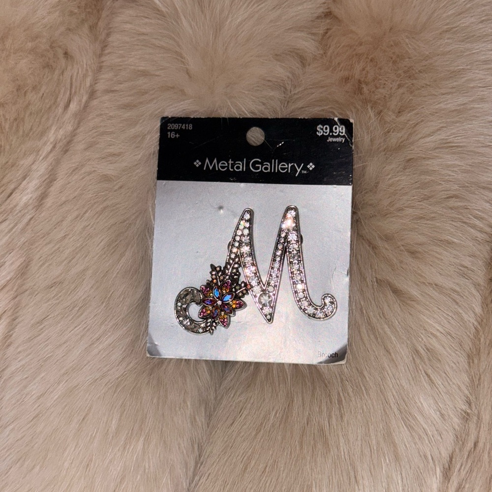 Metal Gallery Rhinestone Letter M Brooch